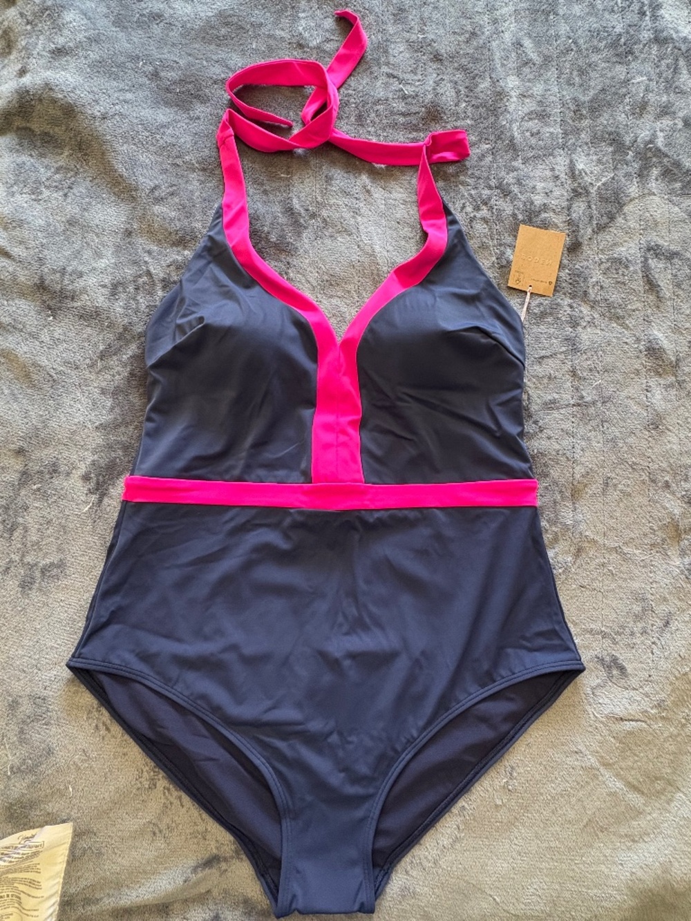 Boden IOS V Panel One Piece Swimsuit Navy and Pink Size US 14